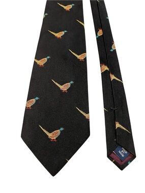 Vintage Polo Ralph Lauren Brown Handmade Silk Tie Birds Pheasant Hunting